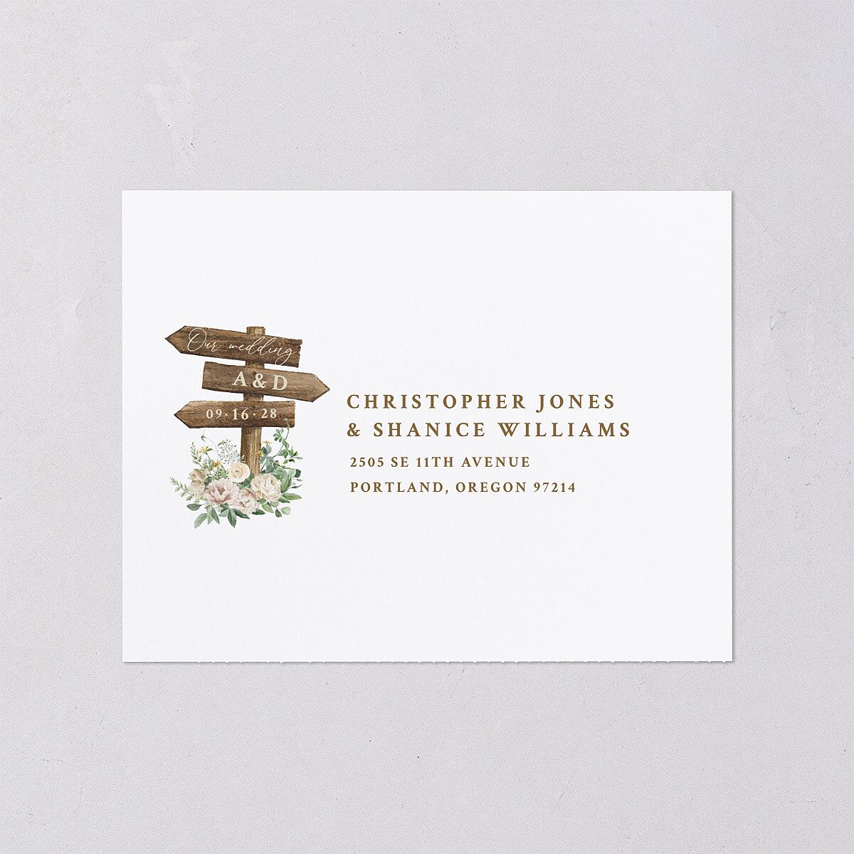 Farmhouse Lights All-in-One Wedding Invitations Walnut Signature Light Both Recipient and Return Addresses No