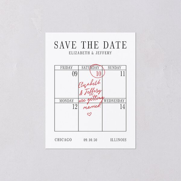 Classic Circled Calendar Date Save the Date Petite Cards Pure White Signature smooth Blank No Standard