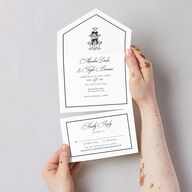 Classic Champagne with Bows All-in-One Wedding Invitations Pure White Signature Light Both Recipient and Return Addresses No