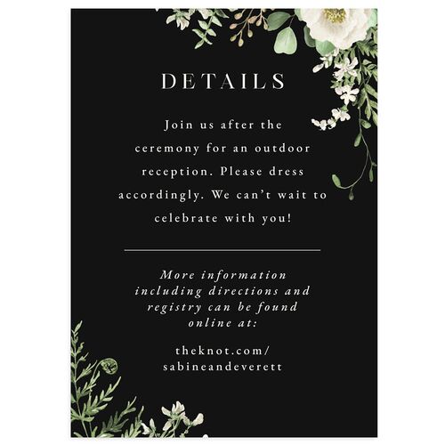 Floral Fern Frame Wedding Event Detail Cards Charcoal Signature Standard