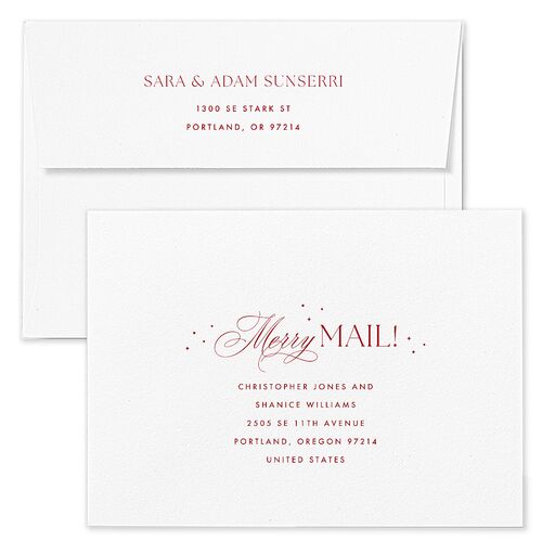 Married and Bright Wedding Gallery Holiday Card Envelopes Blue Jewel Red Return Address Standard Signature