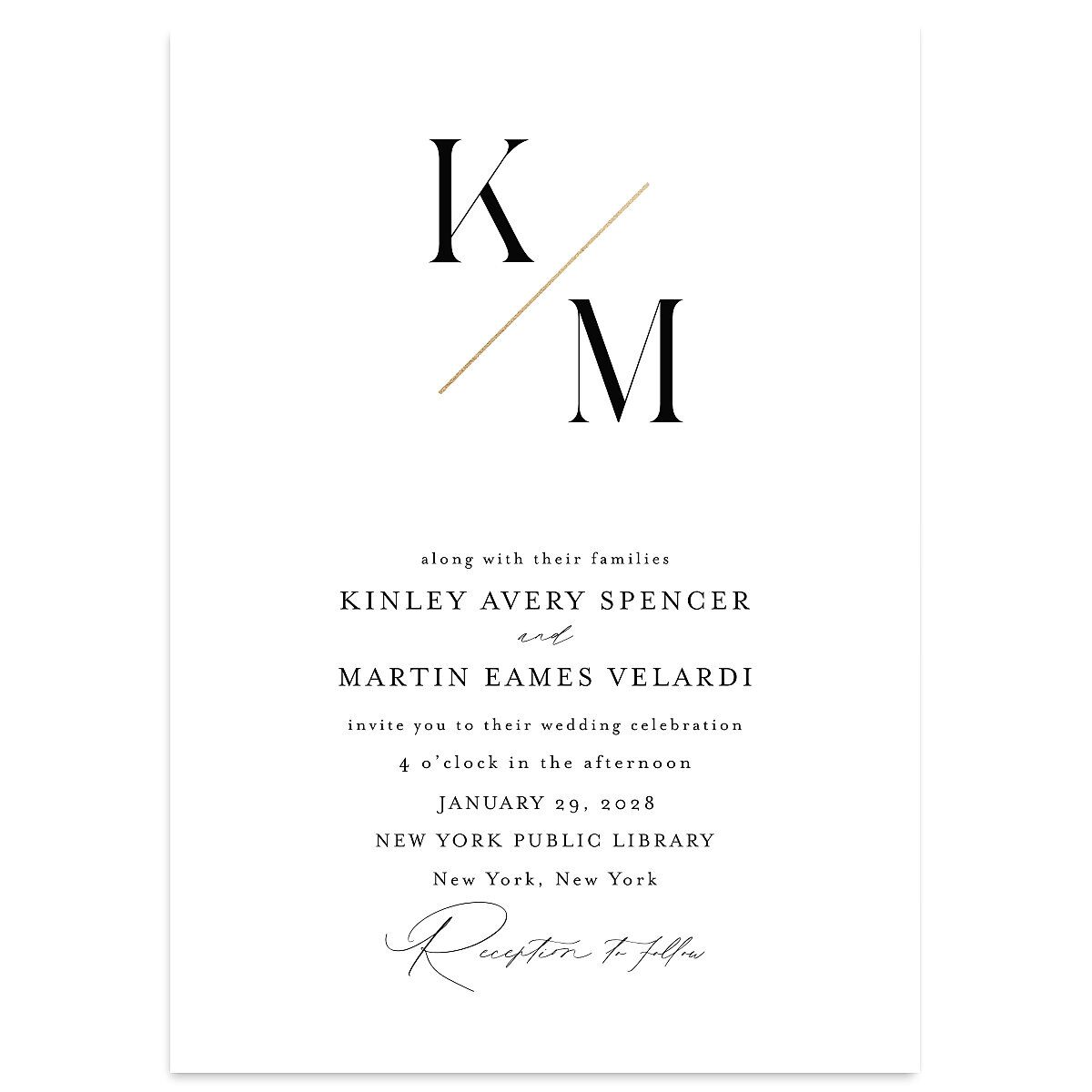 Monogram Slant Foil Wedding Invitations