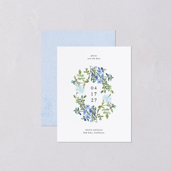 Minimal Floral Save the Date Petite Cards Ocean Signature smooth Blank No Standard