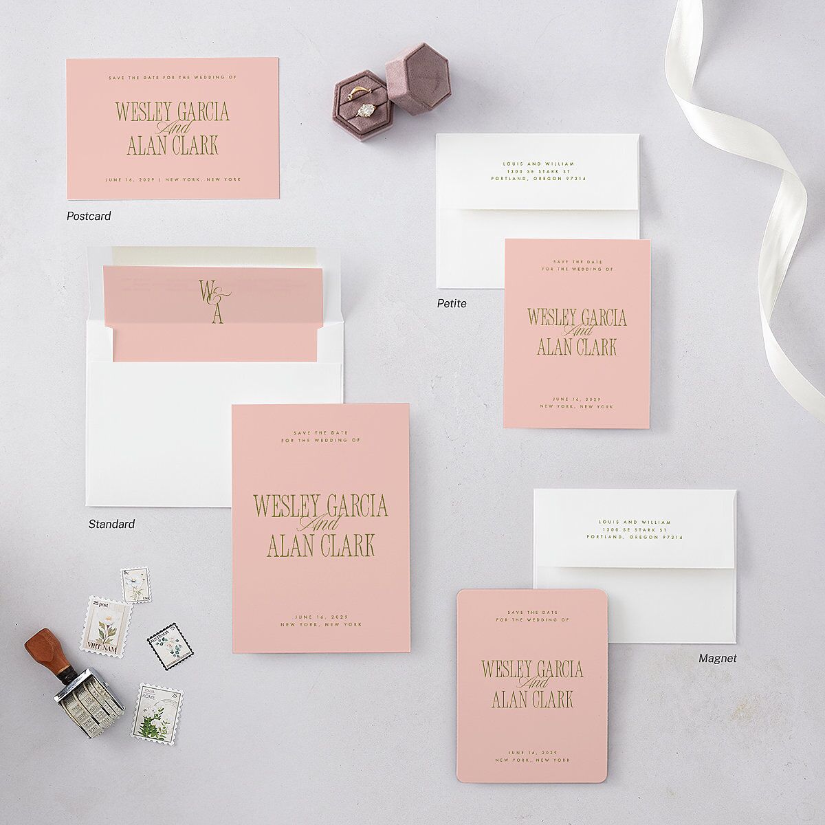 Hollywood Type Save the Date Petite Cards Shell Pink Signature smooth Blank No Standard