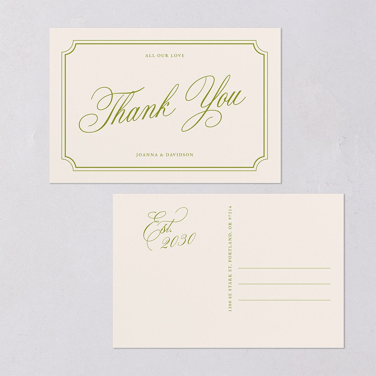 We're Getting Married Thank You Postcards Deep Olive