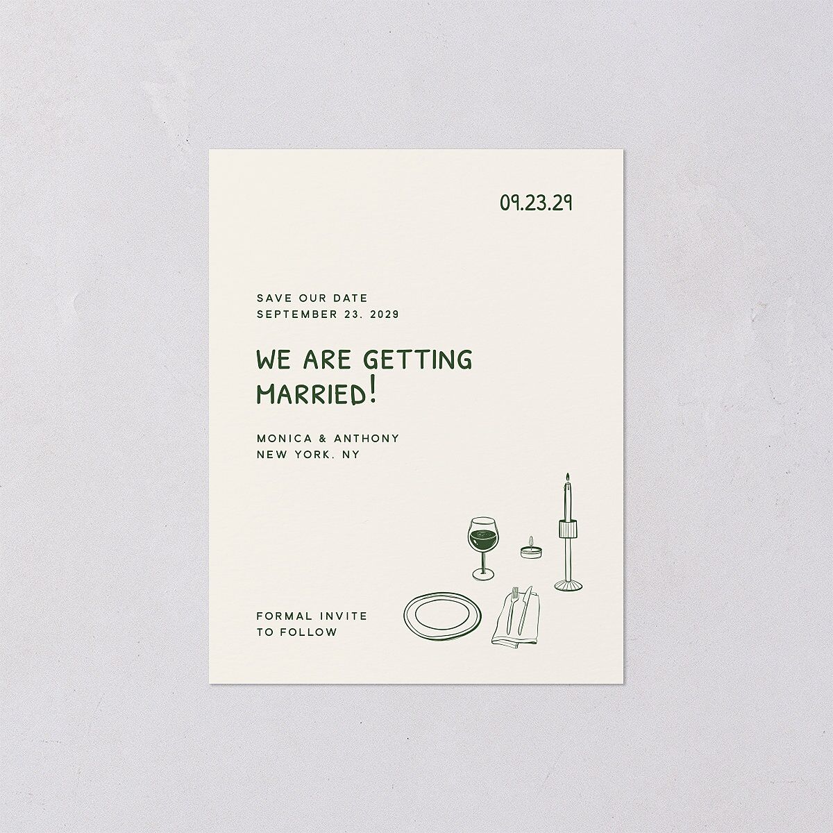 Hand Drawn Recipe Save the Date Petite Cards Dark Camo Signature smooth Blank No Standard
