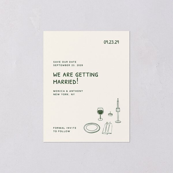 Hand Drawn Recipe Save the Date Petite Cards Dark Camo Signature smooth Blank No Standard