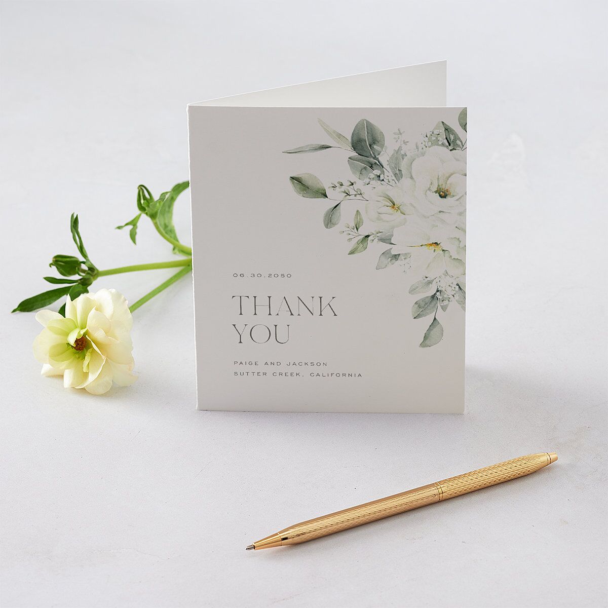 Elegant Pastel Floral Thank You Cards Pure White