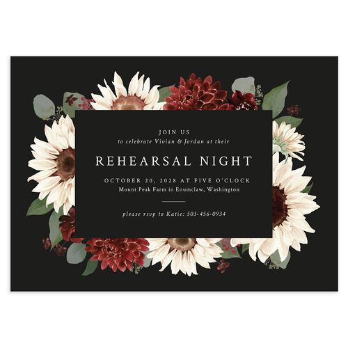 Classic Countryside Sunflowers Rehearsal Dinner Invitations Charcoal Signature Blank Standard