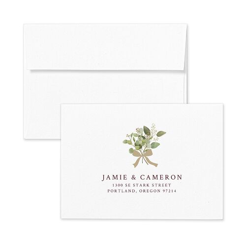 Elegant Eucalyptus Christmas Foil Response Card Envelopes Rose Burgundy Return Address Signature Standard