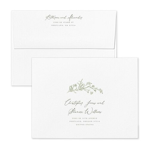 Romantic Branches Thank You Card Envelopes White Eucalyptus Both Recipient and Return Addresses Signature Standard