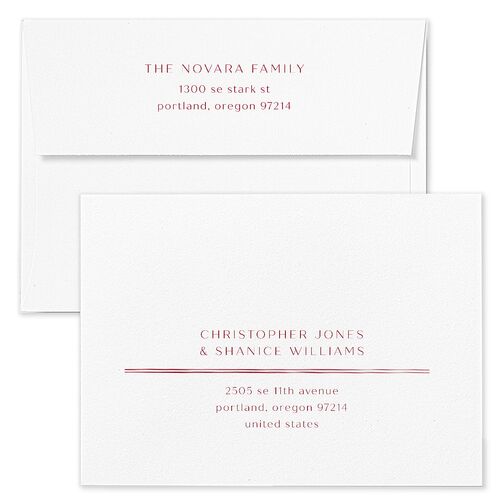 Scripted Feliz Navidad Holiday Card Envelopes Blue Garnet Both Recipient and Return Addresses Standard Signature