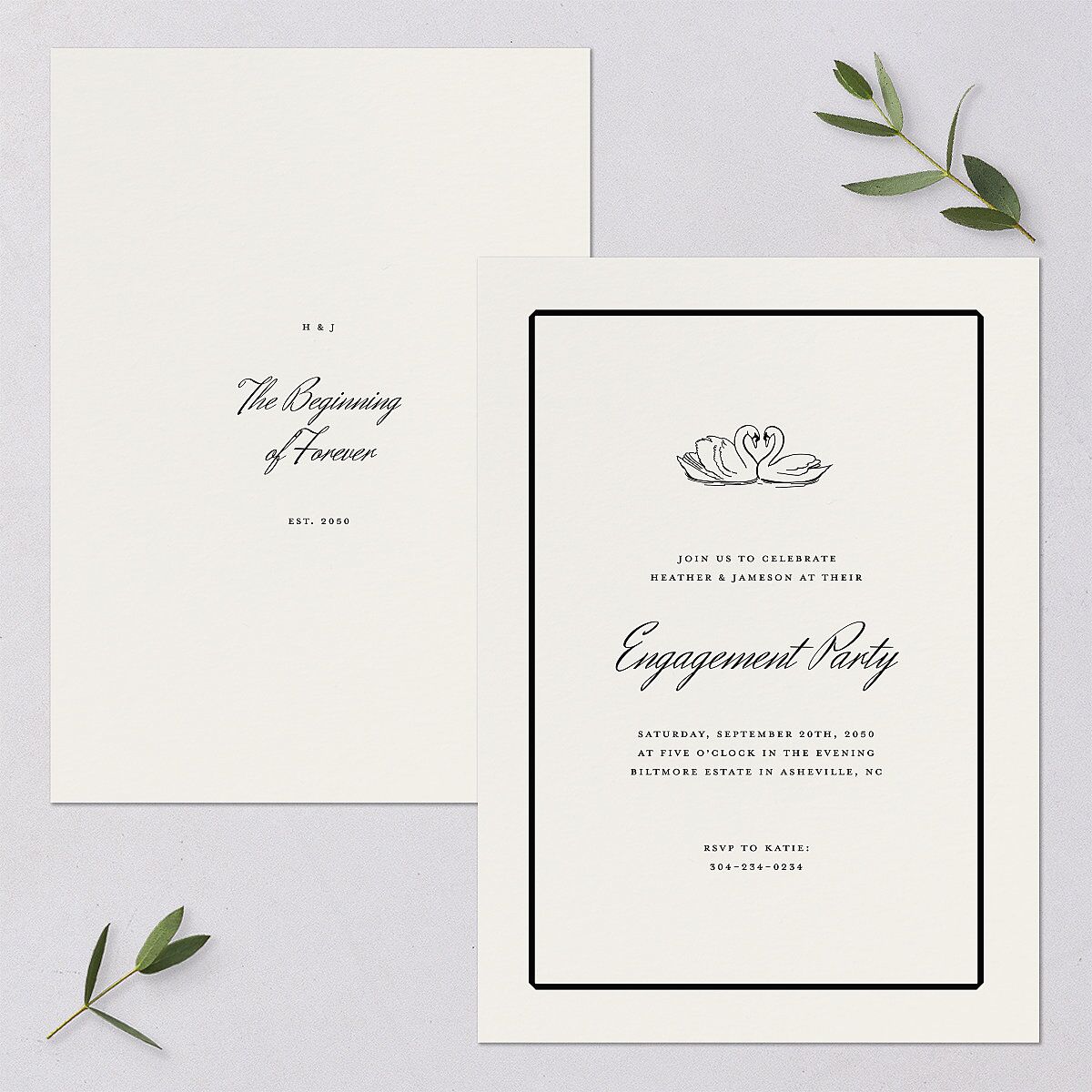 Elegant Swans Engagement Party Invitations Ivory Signature Blank Standard