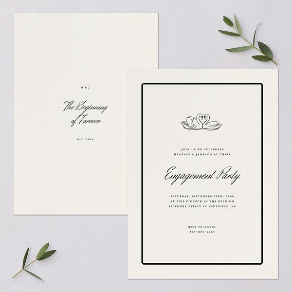 Elegant Swans Engagement Party Invitations Ivory Signature Blank Standard