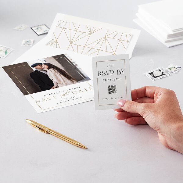 Elegant Frame QR Code RSVP Cards Pure White Signature Standard