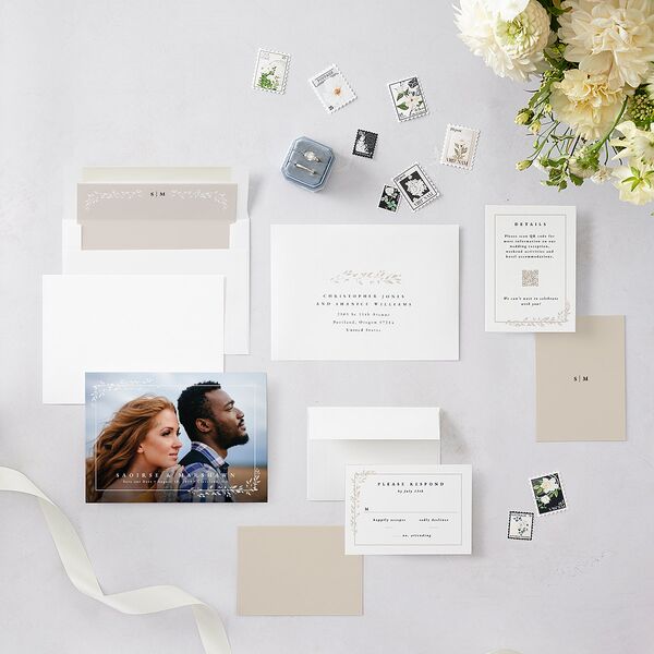 Dainty Frame Save the Date Cards Pure White Signature smooth Blank No Standard