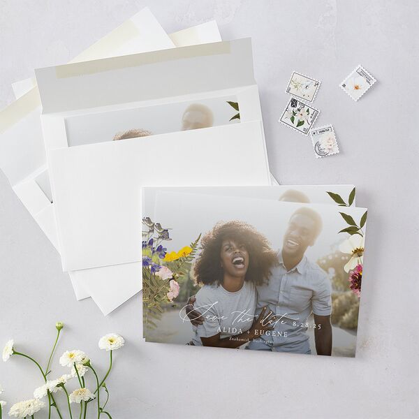 Pressed Flowers Save The Date Cards Sunflower Signature smooth Blank No