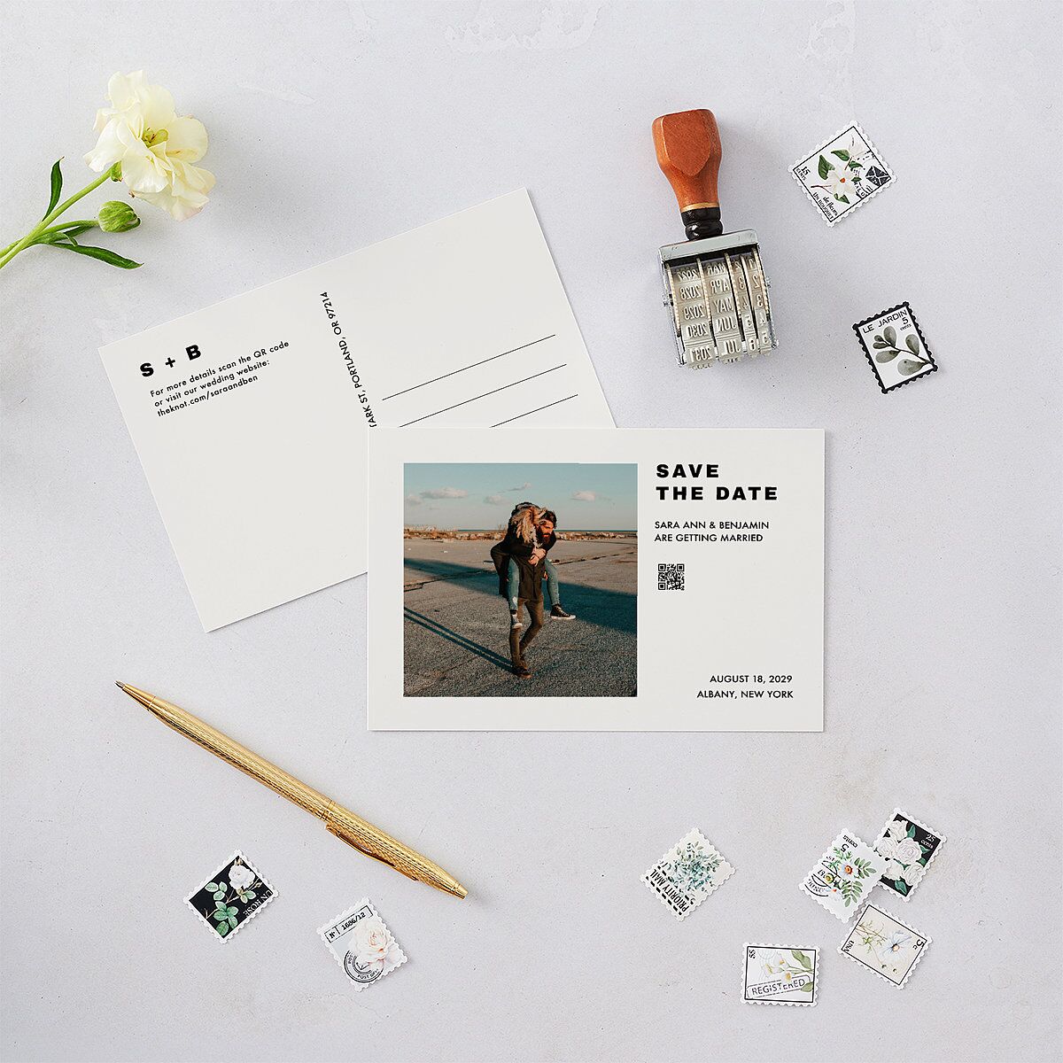 Cinematic Love Story Save the Date Postcards Pure White