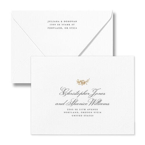 Medieval Castle Storybook Save the Date Petite Card Euro Envelopes White Almond Both Recipient and Return Addresses Luxe Signature