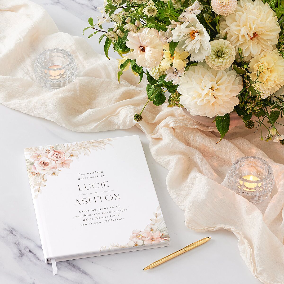 Pampas Floral Guest Books Snow