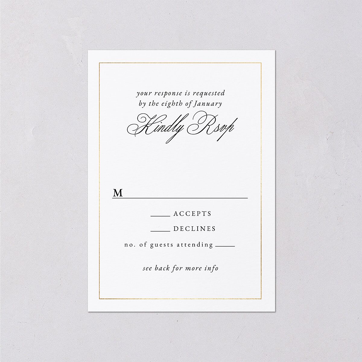Romantic Ampersand Foil Wedding Response Cards Pure White Gold Signature Standard