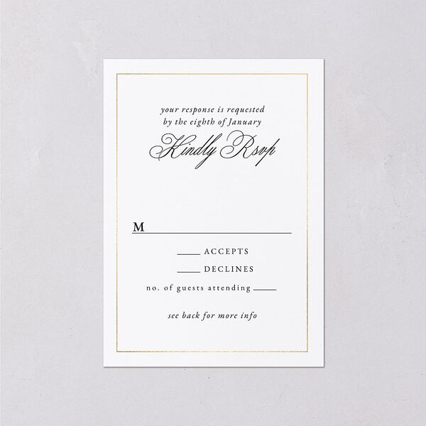 Romantic Ampersand Foil Wedding Response Cards Pure White Gold Signature Standard