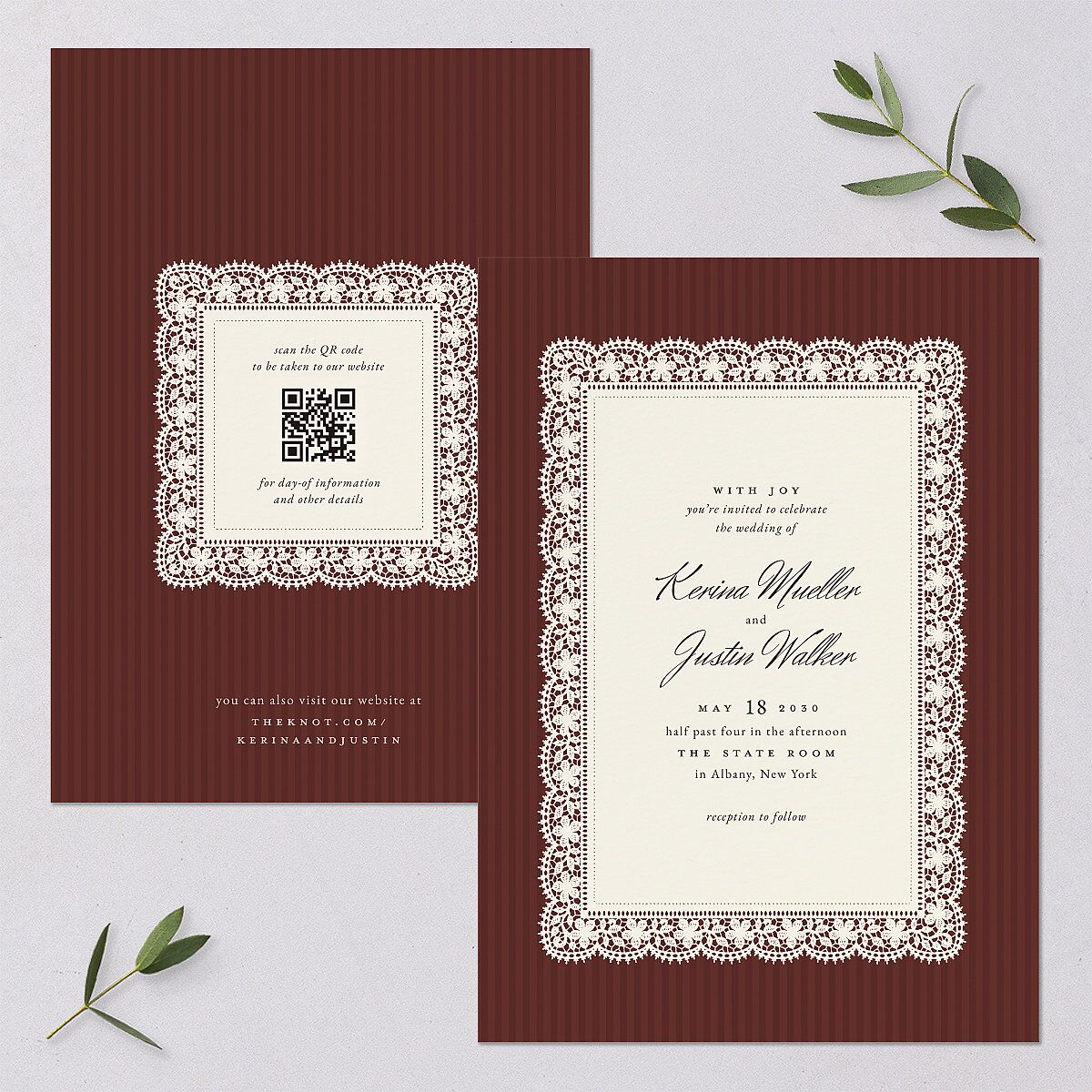 Vintage Lace Wedding Invitations Burgundy Signature Blank No Standard