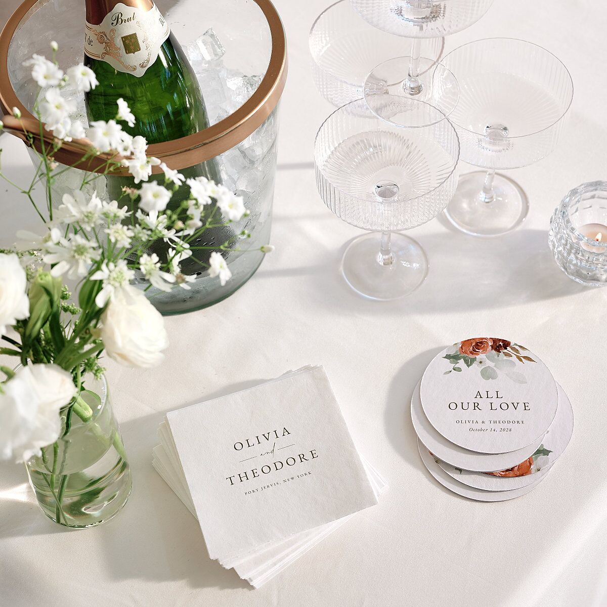 Eucalyptus Bouquet Wedding Day Coasters Terracotta Cardboard Circle