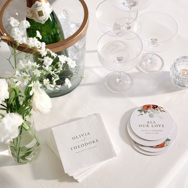 Eucalyptus Bouquet Wedding Day Coasters Terracotta Cardboard Circle