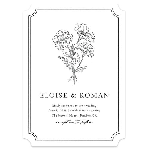 Vintage Botanical Sketch Wedding Invitations Midnight Signature Blank No Ticket