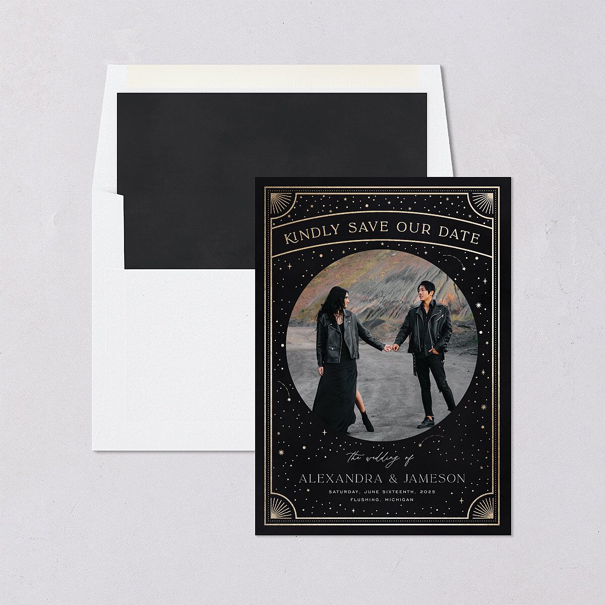 Written In The Stars Save The Date Cards Gold Midnight Signature smooth Blank No Standard
