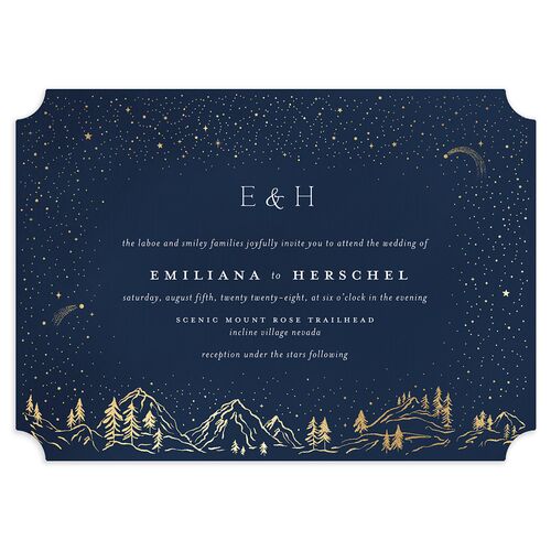 Mountain Sky Foil Wedding Invitations Gold Navy Signature Blank No Ticket