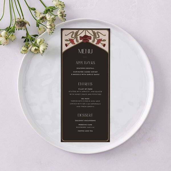 Vintage Nouveau Floral Menus Merlot Signature