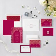 Gilded Lehenga Wedding Invitations Gold Raspberry Signature Blank No