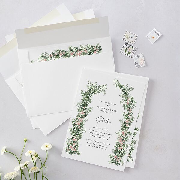 Floral Arc Bridal Shower Invitations Shell Pink Signature Blank Standard