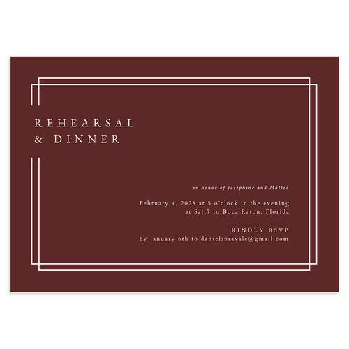 Double Frame Rehearsal Dinner Invitations Merlot Signature Blank Standard