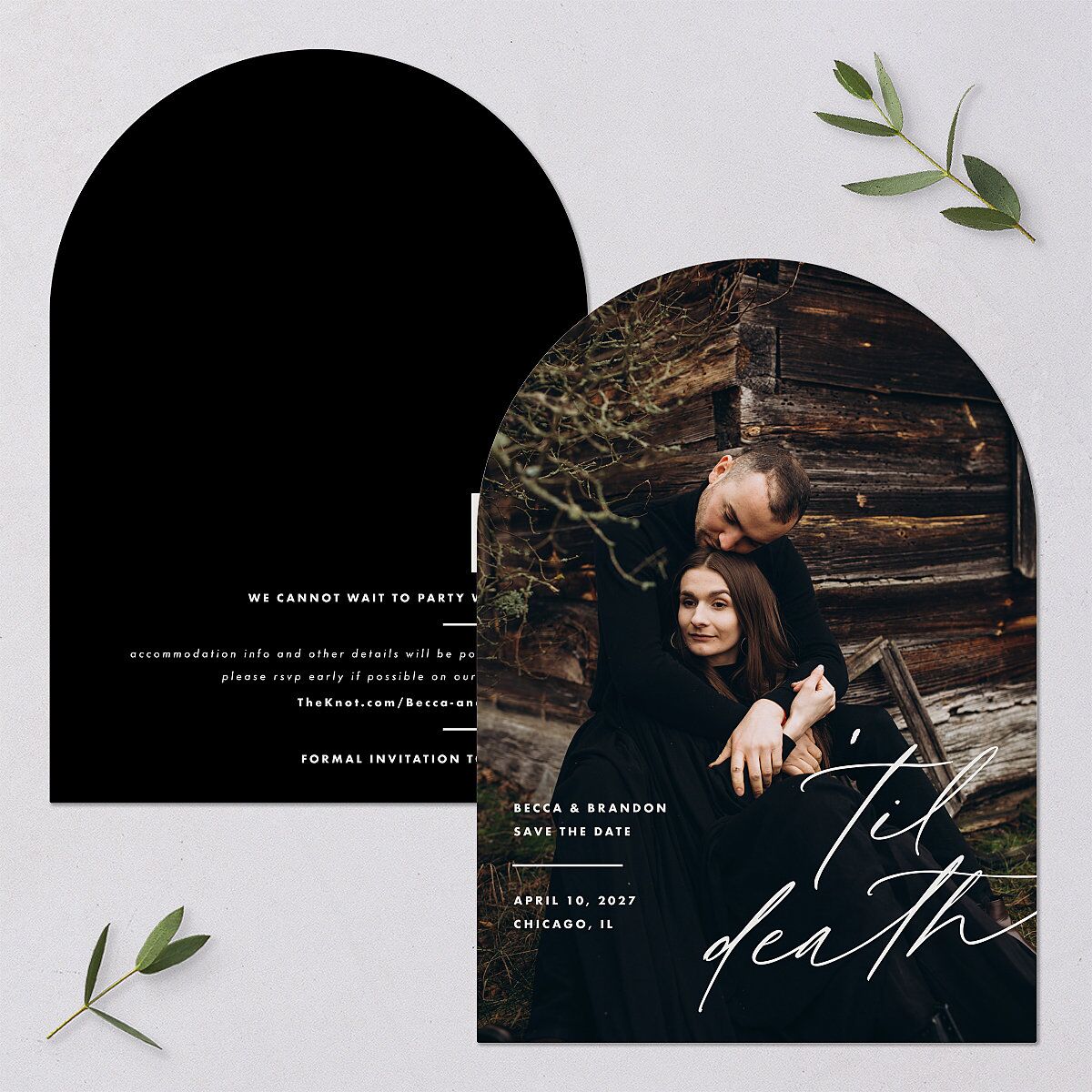 Til Death Save the Date Cards Licorice Signature smooth Blank No Arch