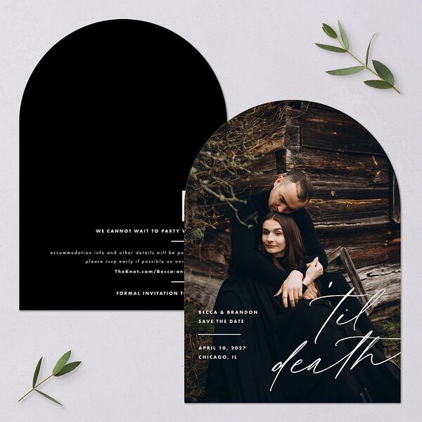 Til Death Save the Date Cards Licorice Signature smooth Blank No Arch