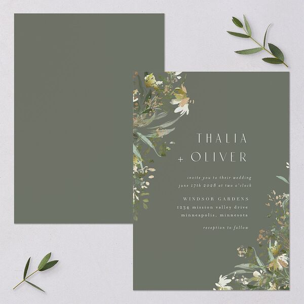 Gilded Greenery Wedding Invitations Gold Deep Olive Signature Blank No Standard