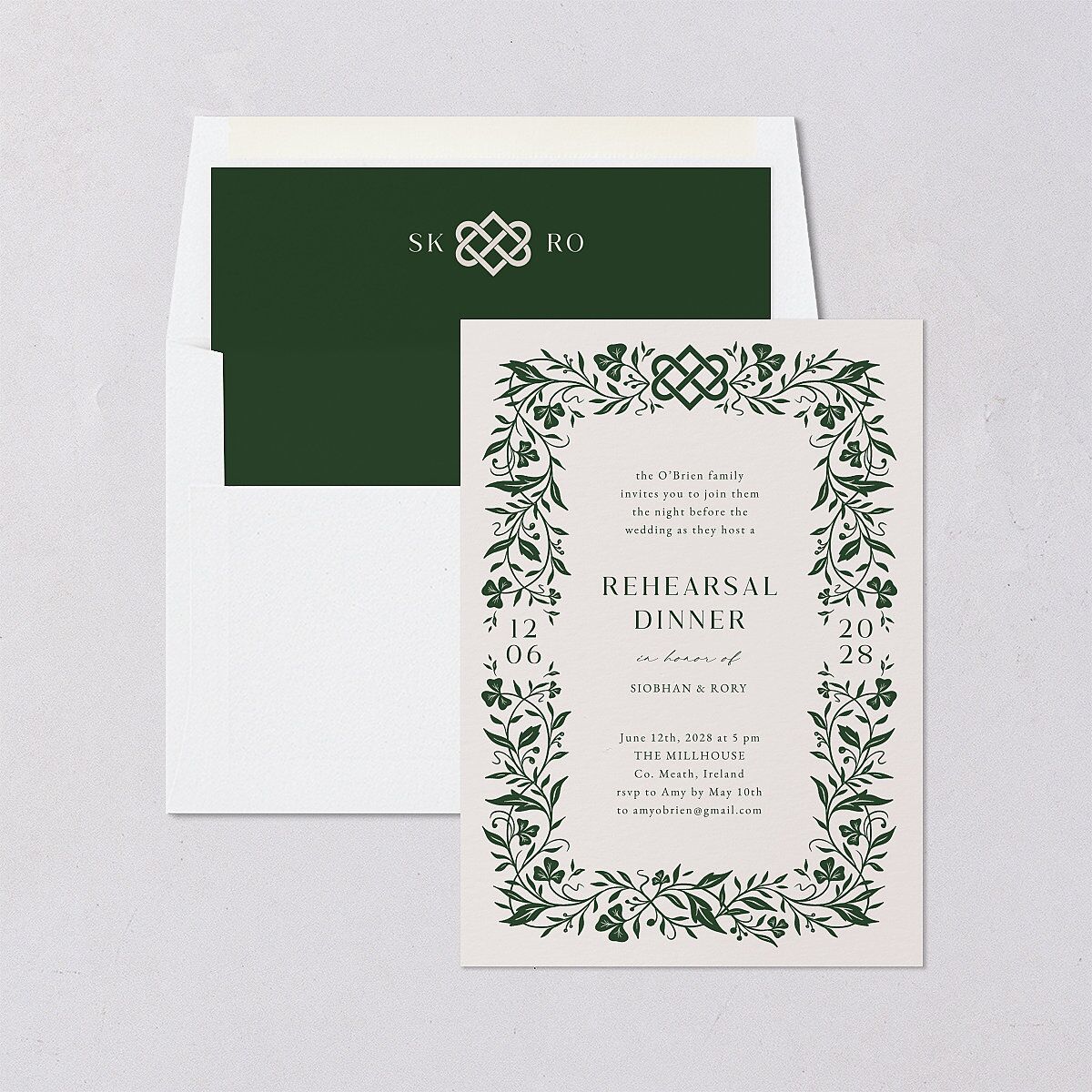 Celtic Knot Rehearsal Dinner Invitations Hunter Green Signature Blank Standard