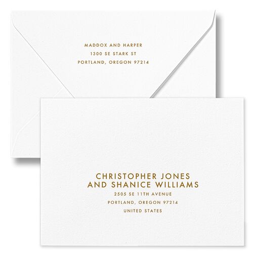 Vintage Hollywood Wedding Invitation Euro Envelopes White Umber Both Recipient and Return Addresses Luxe Signature