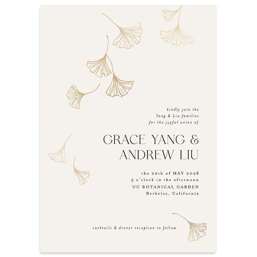 Ginkgo Leaves Wedding Invitations Gold Champagne Signature Blank No Standard