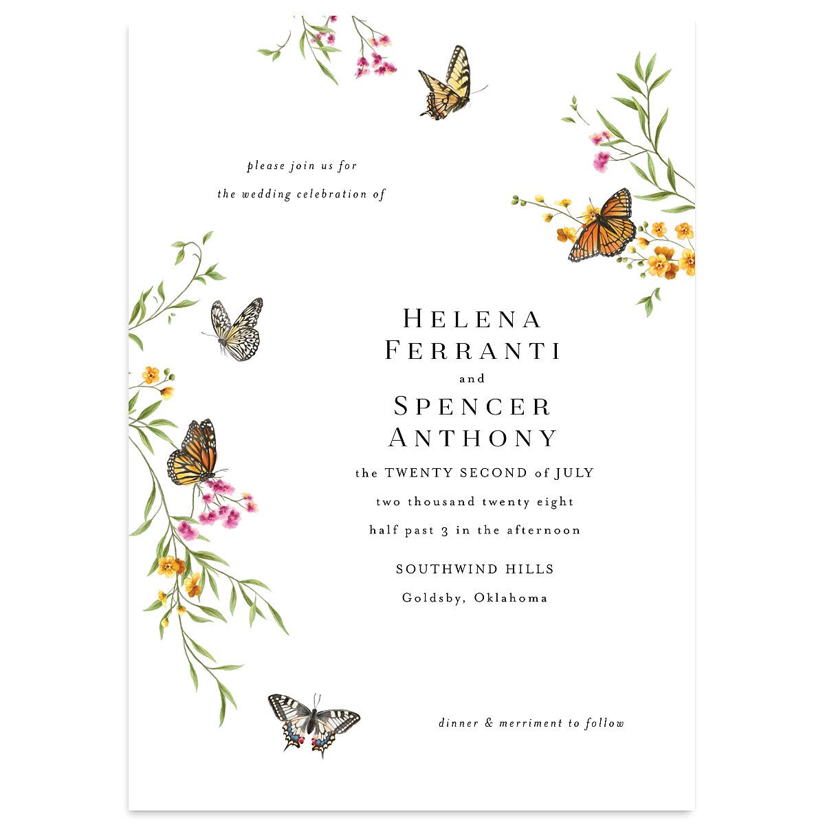 Rustic Butterflies Wedding Invitations