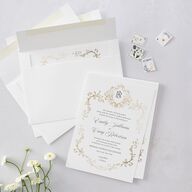 Vintage Regency Monogram Frame Foil Wedding Invitations Pure White Gold Signature Blank Standard No
