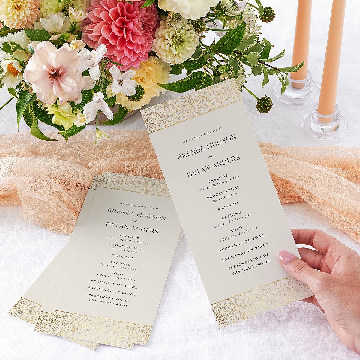 Ornate Regency Wedding Programs Gold Bisque Signature