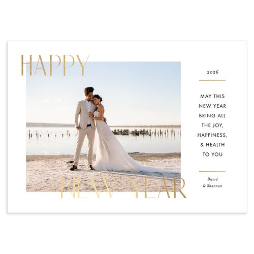 Joyous New Year Holiday Cards Gold Moody Blue Signature