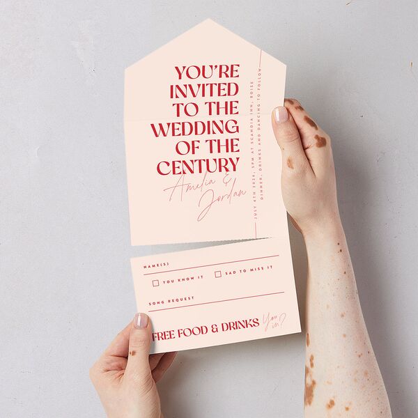 Wedding Of The Century All-in-One Wedding Invitations Rose Pink Signature Light Both Recipient and Return Addresses No