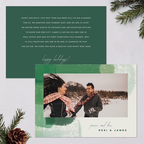 Brushstroke Holiday Holiday Cards Deep Lake Signature Blank Standard Landscape