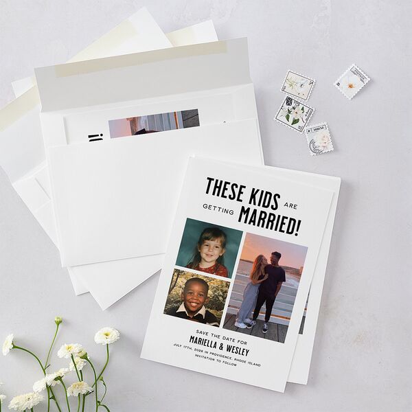 These Kids Save the Date Cards Pure White Signature smooth Blank No Standard