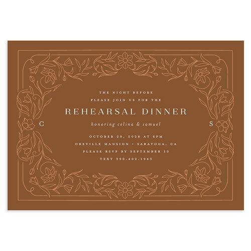 Floral Opulence Rehearsal Dinner Invitations Walnut Signature Blank Standard